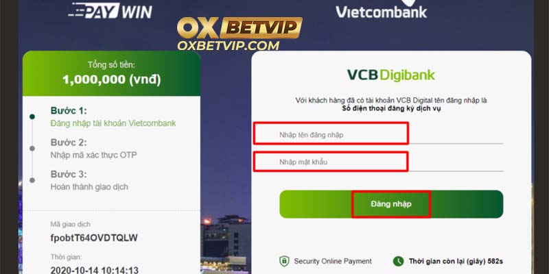 Nạp tiền Oxbet qua Paywin